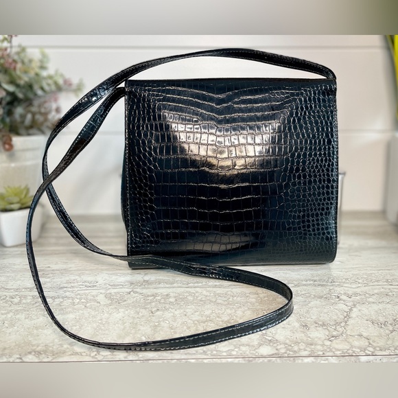 Cabrelli of Montreal vintage black patent leather embossed Crocodile pattern - Picture 2 of 4